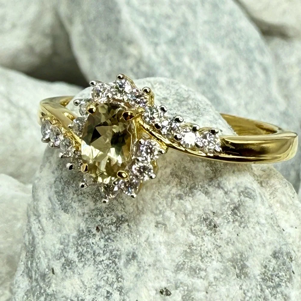 NWT AAA Turkizite & Moissanite 0.90ct Bypass Ring 18K Vermeil YG over 925 Size 9